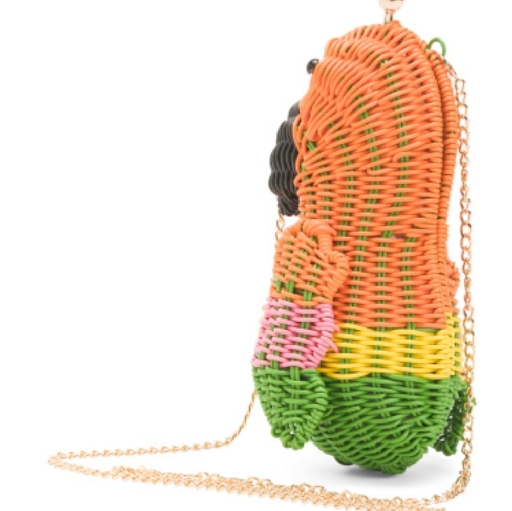 💕🔹️Tommy Bahama🔹️orange Basket Colorful Parrot Woven Bag - Picture 4 of 4